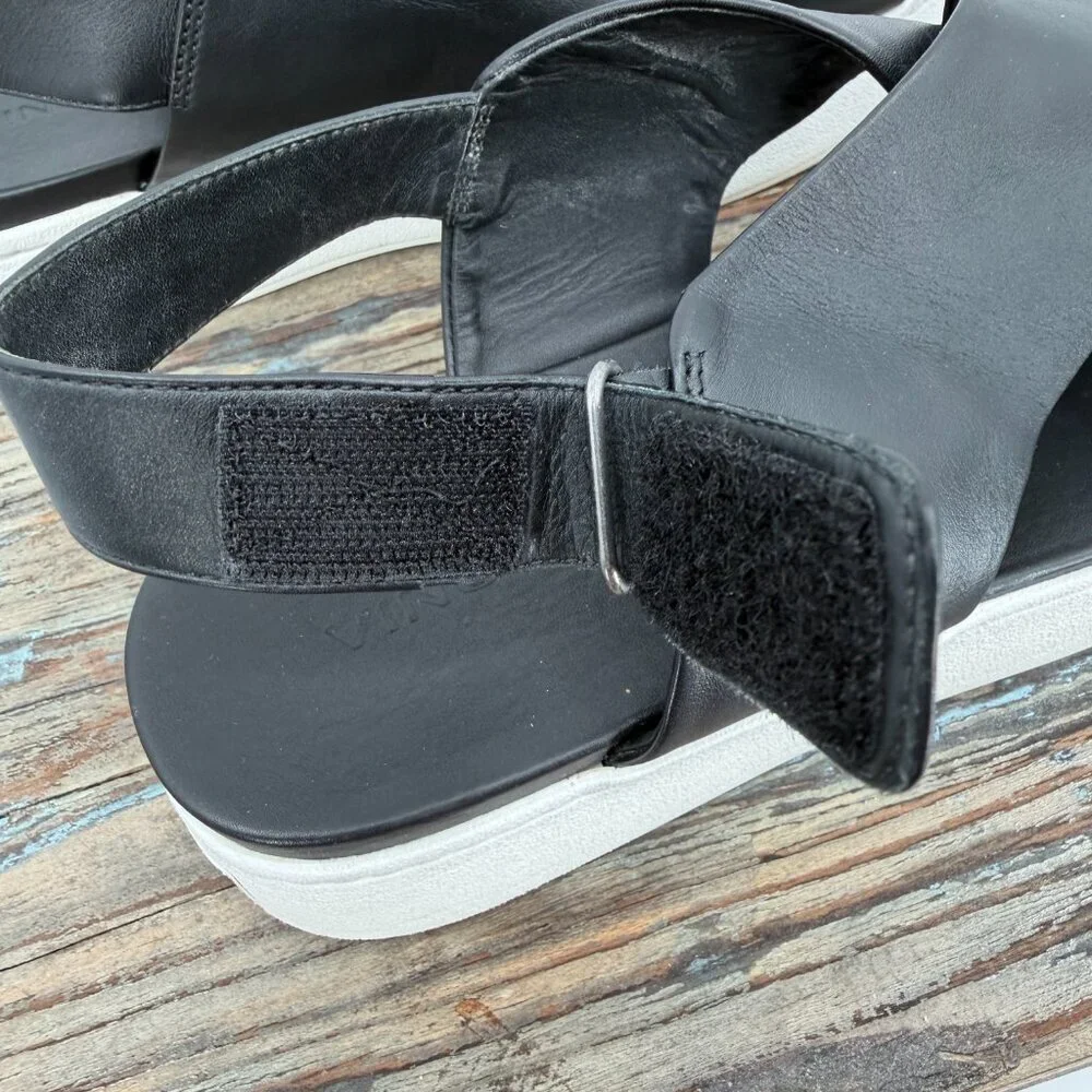 Vince Black Leather Platform Sandals Women’s Adjustable Strap Casual Shoes 9.5